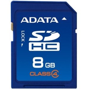 Adata secure digital card sdhc 8gb (class 4) adata asdh8gcl4-r