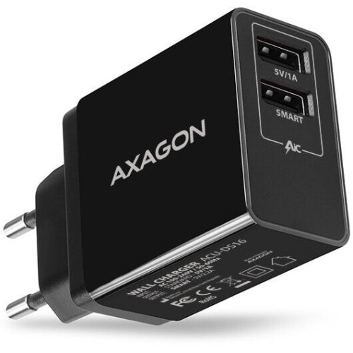 Axagon incarcator retea axagon acu-ds16, smart charging, 2x 5v/2.2a usb-a port, negru