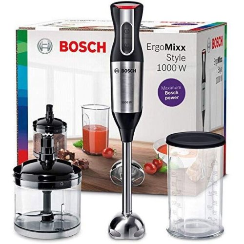Bosch mixer vertical bosch ergomixx style ms6cm6120, 1000 w, 12 viteze+turbo, minitocator, vas gradat, cutit quattro blade, negru / inox