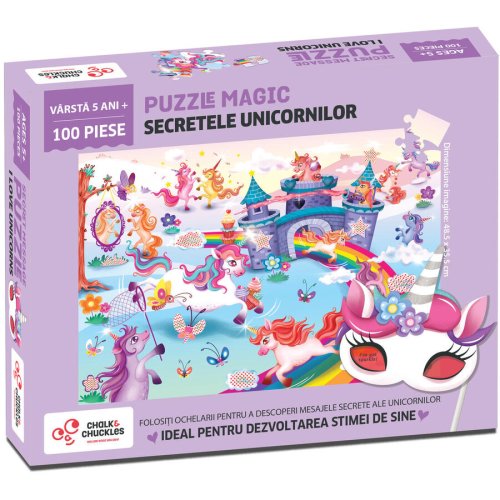 Chalk and chuckles puzzle magic - secretele unicornilor (100 piese)