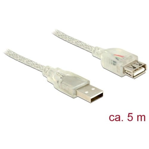 Delock delock extension cable usb 2.0 type-a male > usb 2.0 type-a female 5m transparent