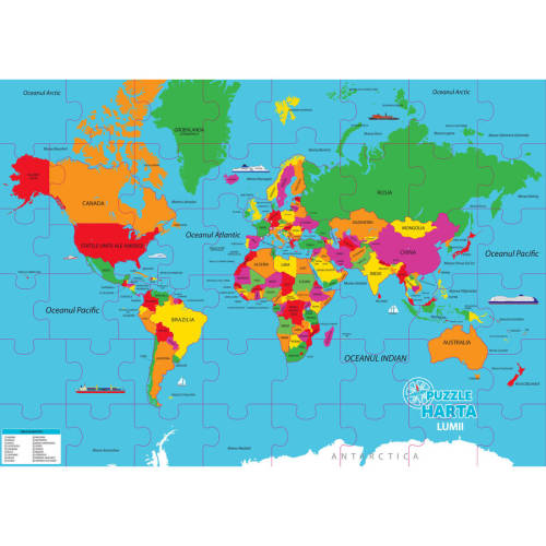 Dino toys puzzle geografic - harta lumii (82 piese)
