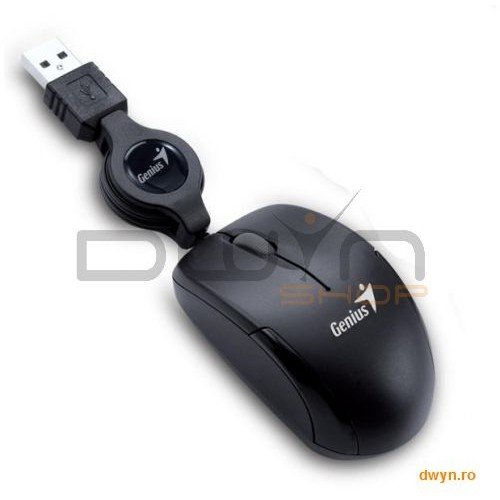Genius mouse genius microtraveler, usb, black, 1200dpi, 3 butoane, cablu retractabil, nb mouse