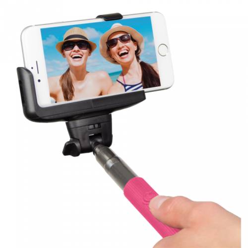 Kitvision selfie stick extensibil cu control actionare shutter pe bluetooth si suport de telefon, roz