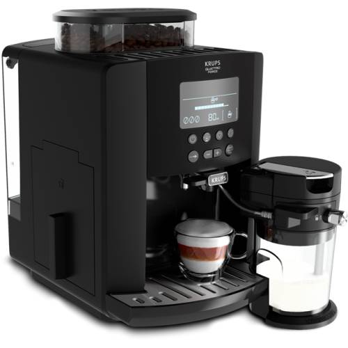 Krups espressor automat krups ea819n10 arabica latte, 1450 w, 15 bari, 1.7 l, accesoriu pentru lapte, negru