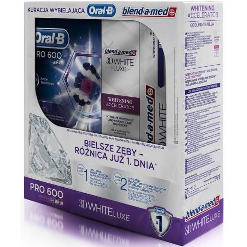 Oral-b pachet albire dinti, perie dinti electrica oral b pro 600 d16 + emulsie bam accelerator + pasta dinti white brillance