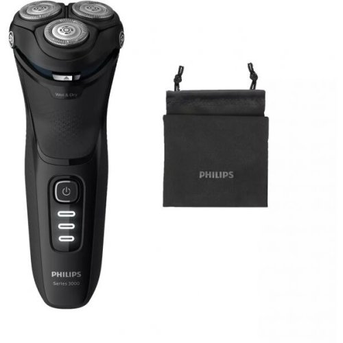 Philips aparat de barbierit electric philips seria3000 s3233/52, umed/uscat, lame powercut b, capete 5d flex, 60+ min autonomie / 1h incarcare, 3 led, cap tuns precizie, baterie nimh, husa transport, negru