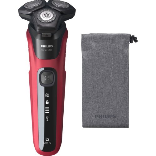 Philips aparat de ras philips shaver seria 5000 s5583/10, barbierit umed şi uscat, fara fir, tehnologie skiniq, capete flexibile 360°, 60 min, husa, rosu