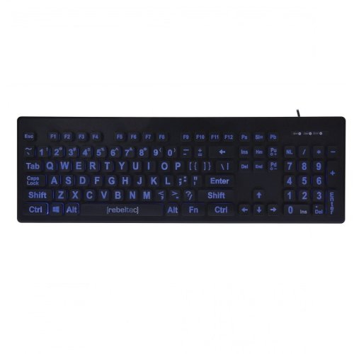 Rebeltec tastatura rebeltec reckla00030, cu font mare, cu fir, iluminata, en, negru