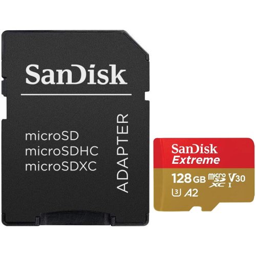 Sandisk card de memorie sandisk extreme microsdxc 128gb, pana la 190mb/s & 90mb/s read/write speeds a2 c10 v30 uhs-i u3+ sd adapter