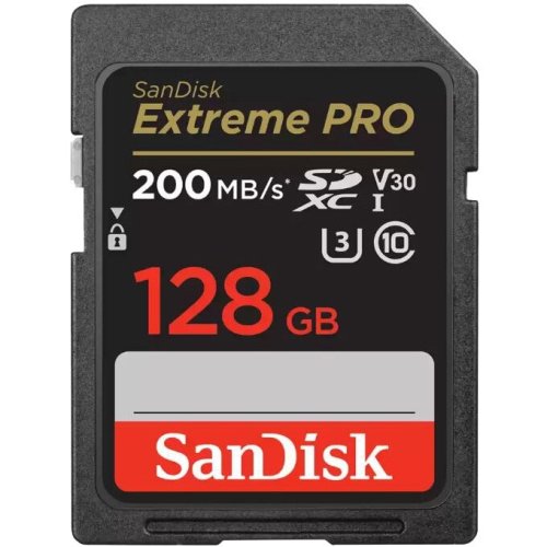 Sandisk card de memorie sandisk extreme pro 128gb sdxc pana la 200mb/s & 90mb/s read/write speeds, uhs-i, class 10, u3, v30