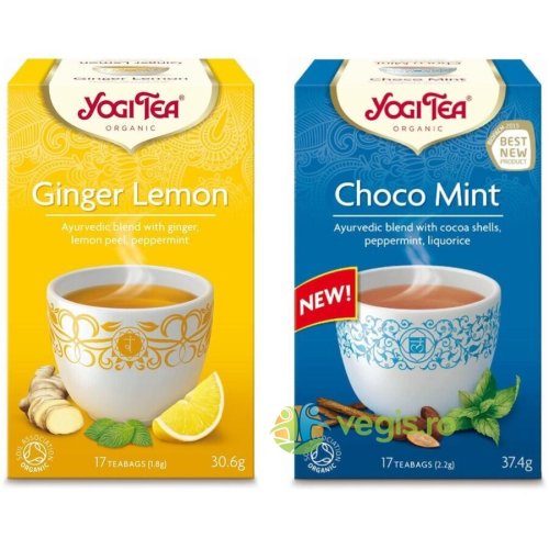 Yogi tea Ceai de ghimbir si lamaie ecologic/bio 17dz + ceai cu cacao si menta ecologic/bio 17dz