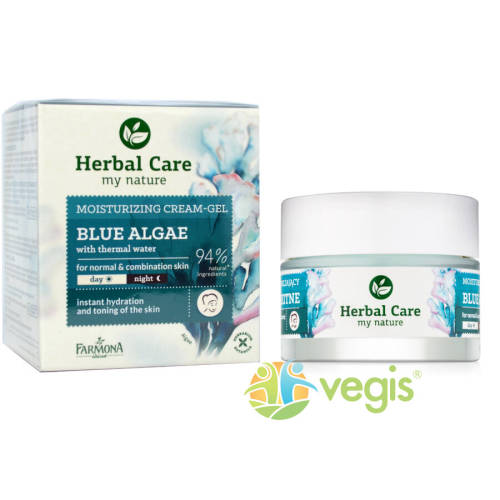 Crema hidratanta de fata cu alge albastre si apa termala pentru ten normal si mixt de zi/noapte 50ml herbal care