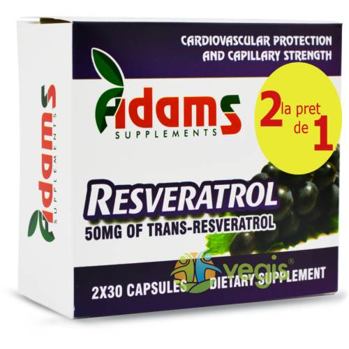 Adams vision Resveratrol 50mg 30cps pachet 1+1 cadou
