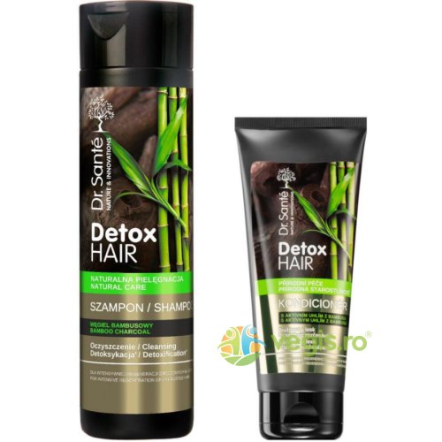 Sampon pentru detoxifierea parului detox hair 250ml + balsam de par pentru stralucire si elasticitate detox hair 200ml