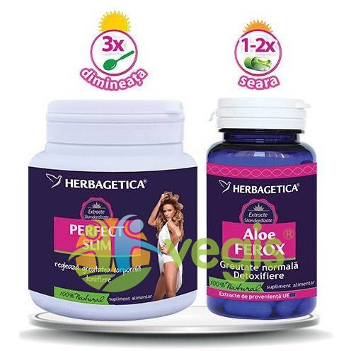 Herbagetica Slim ferox: perfect slim 210g + aloe ferox 30cps pachet 1+1 promo