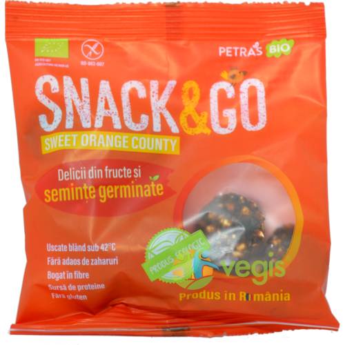 Petras bio Snack & go (gustari) cu portocale si seminte germinate ecologice/bio 40g