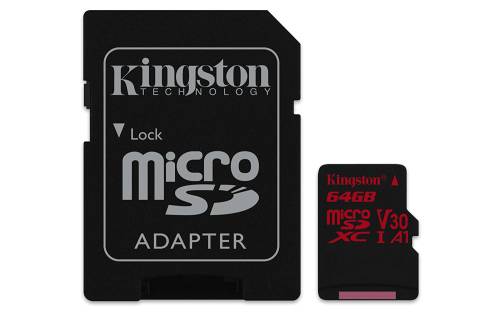 Card de memorie kingston microsdxc canvas react 64gb clasa 10 uhs-i u3 adaptor sd