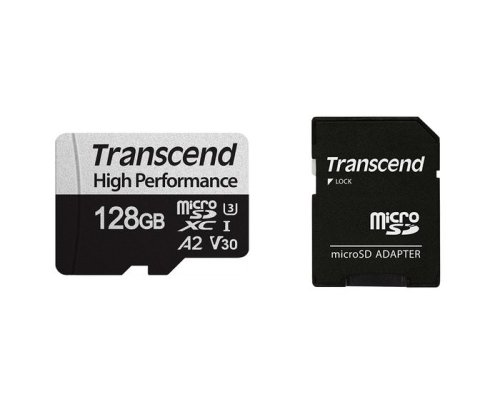 Card de memorie transcend high endurance 330s 128gb microsdxc u3 v30 a2 + adaptor