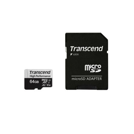 Card de memorie transcend high endurance 330s 64gb microsdxc u3 v30 a2 + adaptor