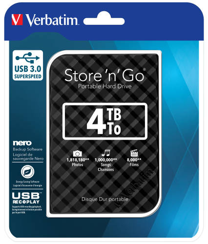 Hard disk extern verbatim store`n`go 4tb usb 3.0 black