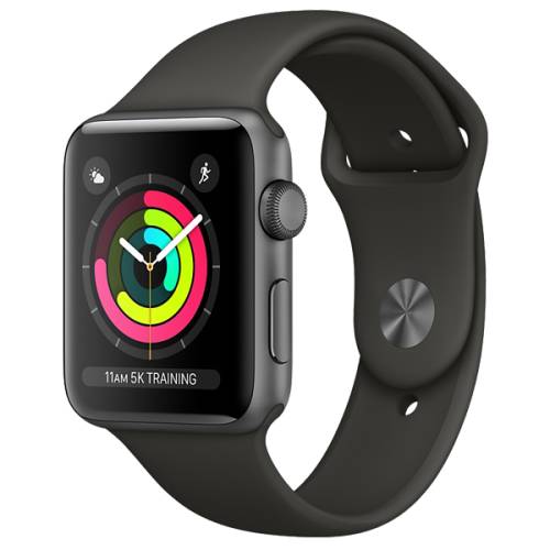 Smartwatch apple watch series 3 gps 38mm carcasa din aluminiu gri si bratara sport neagra
