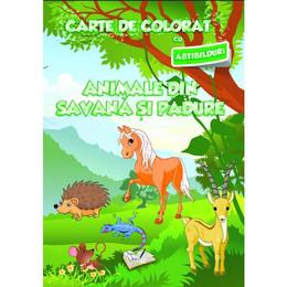 Animale din savana si padure - carte de colorat cu abtibilduri, editura ars libri