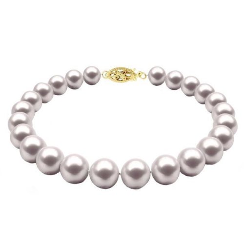 Bratara perle naturale albe de 6-7 mm cu inchizatoare filigranata din aur galben de 14 karate