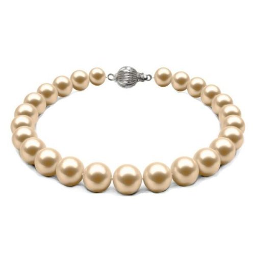 Bratara perle naturale crem de 7-8 mm cu inchizatoare sferica din aur alb de 14 karate