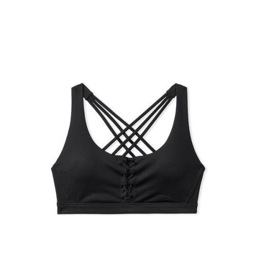 Bustiera sport dama, victoria's secret, strappy back heathered bra, black s intl