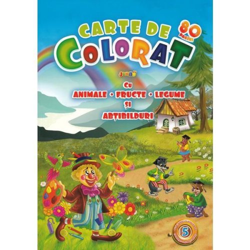 Carte de colorat jumbo 5 cu animale, fructe, legume si abtibilduri, editura eurobookids