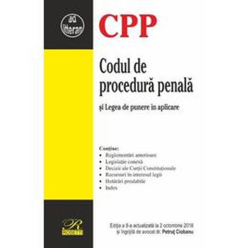Codul de procedura penala ed.8 act. 2.10.2018, editura rosetti