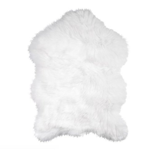 Covor pufos decorativ pentru living, model imitatie blana artificiala, moale, calduros si confortabil, 90 x 60 cm, alb