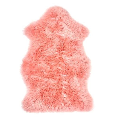 Covor pufos din blana si piele naturala de oaie, lana vopsita, fir lung, roz, 70 x 40 cm, topi dreams
