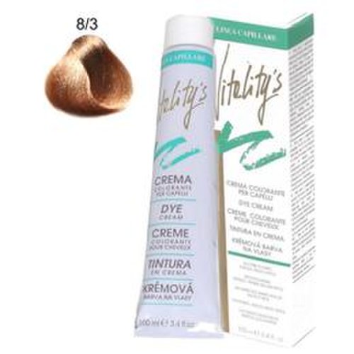 Crema coloranta permanenta - vitality's linea capillare dye cream, nuanta 8/3 light golden blond, 100ml