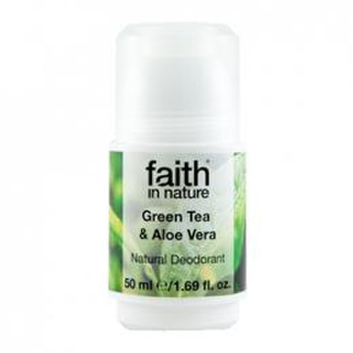 Deodorant roll on natural cu ceai verde si aloe vera faith in nature, 50ml