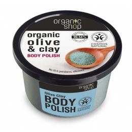 Exfoliant corporal cu sare, argila si ulei de masline olive clay organic shop, 250ml