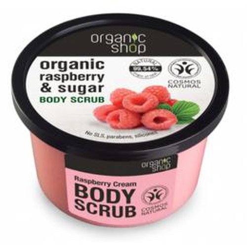 Exfoliant corporal cu zahar si extract de zmeura raspberry cream organic shop, 250ml
