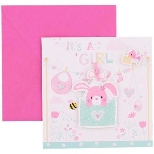Oem Felicitare 3d bebeluș, it’s a girl, inclusiv plicul asortat, culoarea roz, pentru fete, 15 x 15 cm