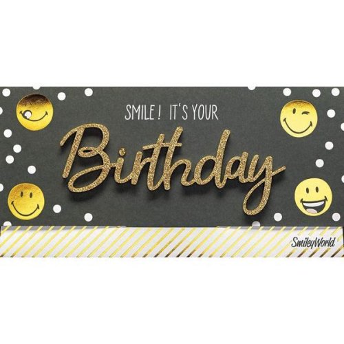 Oem Felicitare „smile! it`s your birthday„ – arta literelor frumoase, cu plic alb, 22 x 11 cm