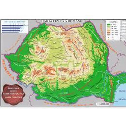 Harta fizica a romaniei + harta administrativa a romaniei 1:3.200.000 (pliata), editura carta atlas
