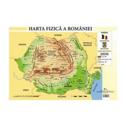 Harta fizica a romaniei - plansa a2, editura aramis