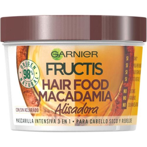 Masca cu nuci de macadamia pentru par uscat si rebel - garnier fructis hair food macadamia alisadora mascarilla intensiva 3 in 1 pelo seco y rebelde, 390 ml