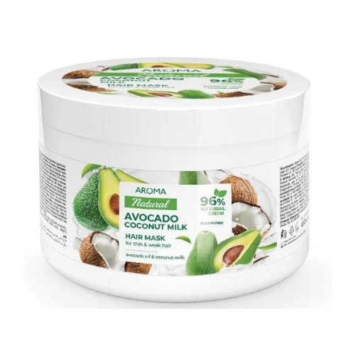 Masca pentru par subtire cu avocado si lapte cocos - aroma natural avocado coconut milk hair mask for thin weak hair, 450 ml
