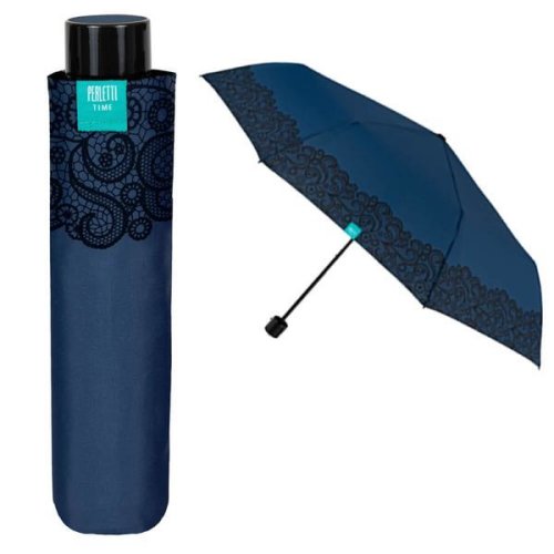 Mini umbrela ploaie pliabila albastra cu brodura dantela