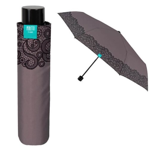 Mini umbrela ploaie pliabila bej cu brodura dantela