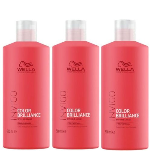Pachet 3 x sampon pentru par vopsit, fin sau normal - wella professionals invigo color brilliance color protection shampoo fine/normal hair, 500ml