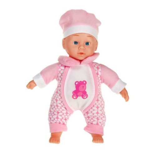 Papusa bebe, corp moale, imbracata in hainute si caciulita roz, 22 cm topi toy, 3 ani+