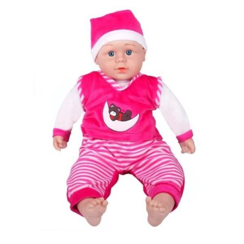 Papusa bebelus, corp moale topi toy, cu sunet, 48 cm, roz, 3 ani+