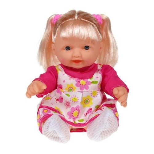 Papusa cu par blond si rochita roz cu alb topi toy, 24.5 cm